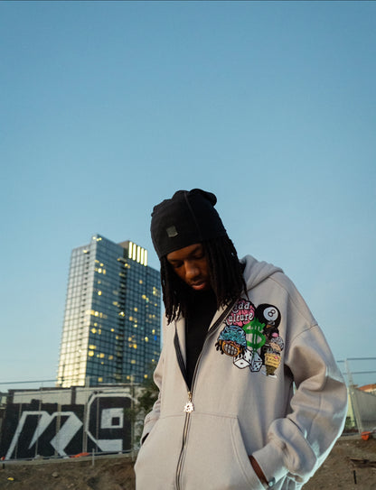 PATCHED ZIP UP JACKET (GREY)