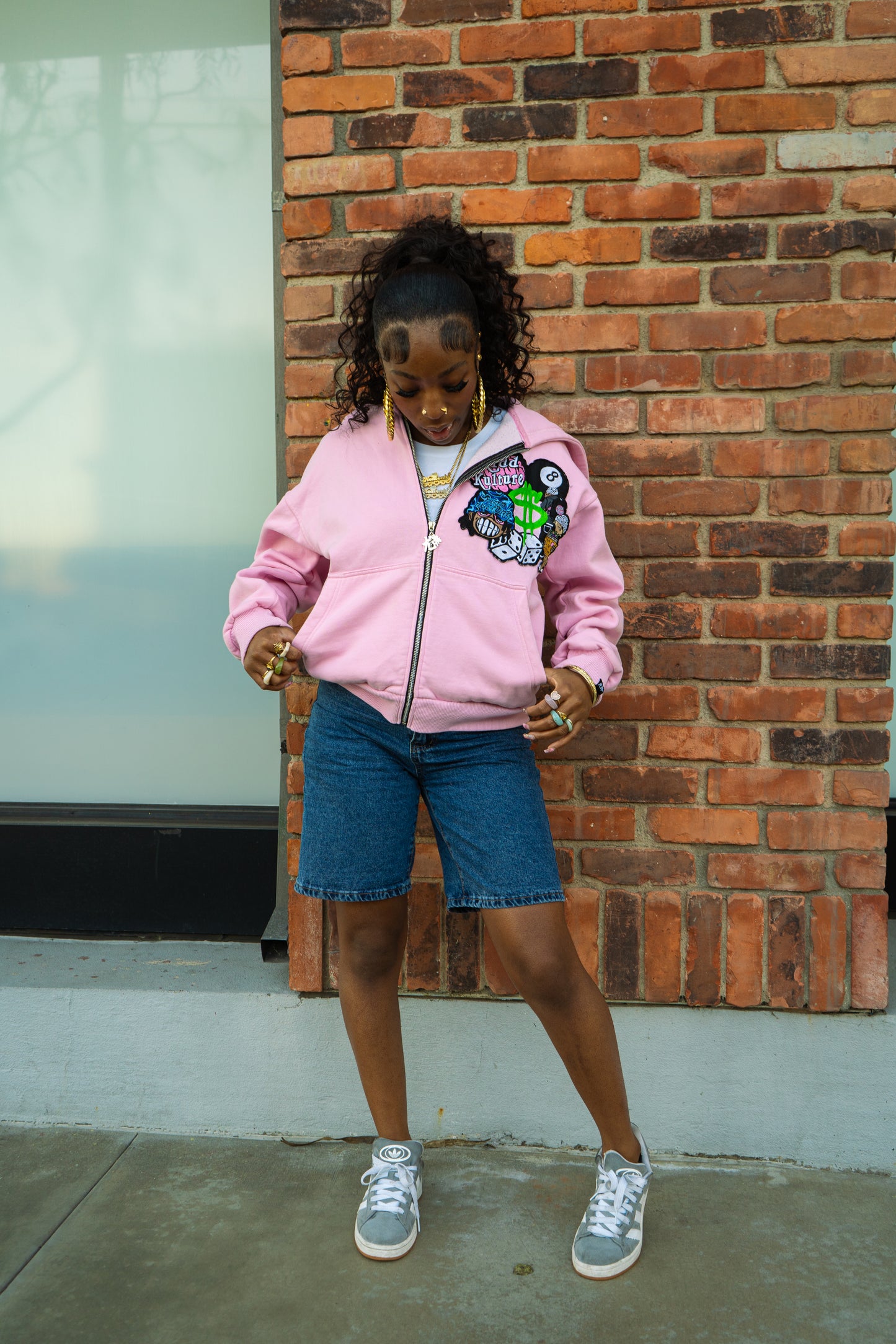 PATCHED ZIP UP JACKET (PINK)