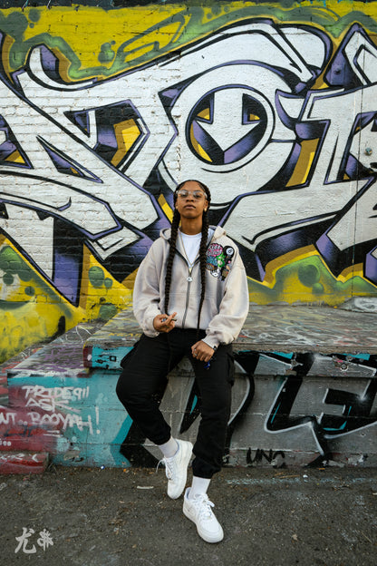 PATCHED ZIP UP JACKET (GREY)