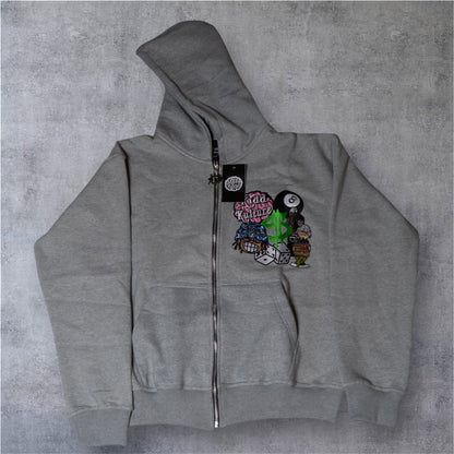 PATCHED ZIP UP JACKET (GREY)
